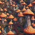 An intricate village made of psychedelic mushrooms, 3D Rendering by Greg Rutkowski