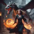 Beautiful sorceress girl running away from dragon, Gothic and Fantasy, Stunning, Digital Painting, Cinematic Lighting, Sharp Focus