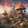 An intricate village made of psychedelic mushrooms, 3D Rendering by Greg Rutkowski