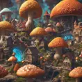 An intricate village made of psychedelic mushrooms, 3D Rendering by Greg Rutkowski