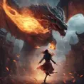 Beautiful sorceress girl running away from dragon, Gothic and Fantasy, Stunning, Digital Painting, Cinematic Lighting, Sharp Focus