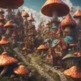 An intricate village made of psychedelic mushrooms, 3D Rendering by Greg Rutkowski