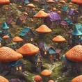 An intricate village made of psychedelic mushrooms, 3D Rendering by Greg Rutkowski