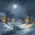 Tee shirt design Snowy midnight scene in winter. impressionist style, Matte Painting