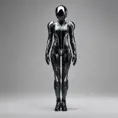 An ultrarealistic photograph of a minimalist futuristic full body power suit, without lights, made of black mate metal and polymer, full crystal hull, for a fit woman, 8k, Dystopian, Minimalism, Elegant