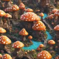 An intricate village made of psychedelic mushrooms, 3D Rendering by Greg Rutkowski