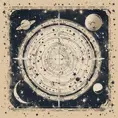 Stencil of astronomy horoscope in space with stars, planets, shooting stars and moon, Digital Illustration