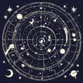 Stencil of astronomy horoscope in space with stars, planets, shooting stars and moon, Digital Illustration