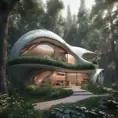 Beautiful futuristic organic house made from imaginary plants in a forest, 8k, Award-Winning, Highly Detailed, Beautiful, Epic, Octane Render, Unreal Engine, Radiant, Volumetric Lighting by WLOP