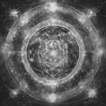 polution symboles, connected to other universes, to the invisible worlds, shades of grey colors, shinning light, sacred geometry, Digital Illustration