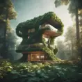 Beautiful futuristic organic house made from imaginary plants in a forest, 8k, Award-Winning, Highly Detailed, Beautiful, Epic, Octane Render, Unreal Engine, Radiant, Volumetric Lighting by Beeple