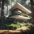 Beautiful futuristic organic house made from imaginary plants in a forest, 8k, Award-Winning, Highly Detailed, Beautiful, Epic, Octane Render, Unreal Engine, Radiant, Volumetric Lighting by Greg Rutkowski