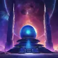 Cosmic round beautiful indigo temple in the center of a futuristic community. Extraterrestrial landscape. Planet sirius. The moon and stars can be seen in the sky even during the day., Sci-Fi, Volumetric Lighting, Vibrant Colors by Greg Rutkowski