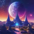 Cosmic round beautiful indigo temple in the center of a futuristic community. Extraterrestrial landscape. Planet sirius. The moon and stars can be seen in the sky even during the day., Sci-Fi, Volumetric Lighting, Vibrant Colors by Greg Rutkowski