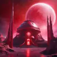 Cosmic round beautiful red temple in the center of a futuristic community. Extraterrestrial landscape. Planet sirius. The moon and stars can be seen in the sky even during the day., Sci-Fi, Volumetric Lighting, Vibrant Colors by Stefan Kostic