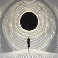 Psychedelic vantablack portal in a stark white void, adventurecore, dreamy, Futuristic, Sci-Fi by Andrey Remnev