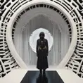 Psychedelic vantablack portal in a stark white void, adventurecore, dreamy, Futuristic, Sci-Fi by Andrey Remnev