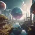 An utopian image of a world built using AI technology, Atmospheric, Sci-Fi, Cinematic Lighting