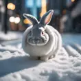 Thin lightweight light cute fluffy rabbit in a snowy Tokyo city street, 8k, Award-Winning, Highly Detailed, Minimalism, Stunning, Wallpaper, Cinematic Lighting