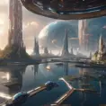 An utopian image of a world built using AI technology, Atmospheric, Sci-Fi, Cinematic Lighting