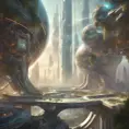 An utopian image of a world built using AI technology, Sci-Fi by Stanley Artgerm Lau