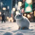 Thin lightweight light cute fluffy rabbit in a snowy Tokyo city street, 8k, Award-Winning, Highly Detailed, Minimalism, Stunning, Wallpaper, Cinematic Lighting