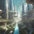 An utopian image of a world built using AI technology, Sci-Fi by Stanley Artgerm Lau