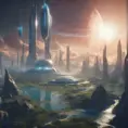 An utopian image of a world built using AI technology, Atmospheric, Sci-Fi, Cinematic Lighting