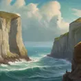 Create a captivating background, Cliffs of Dover in the background. vintage poster paint book cover style design, Highly Detailed, Poster, Fantasy by Stanley Artgerm Lau