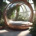 Futuristic sleeping relax pod, transparent orb, plants, natural daytime lighting, natural wooden environment, flat design, product-view, 8k, Futuristic, Sci-Fi, Natural Light by WLOP