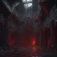 Detailed illustration of dark dungeon, dystopian texture architecture, blood walls, spiders, and cobwebs, 8k, Hyper Detailed, Trending on Artstation, Epic, Deviantart, Beautifully Lit by Greg Rutkowski