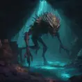 Scary creature in the dephts of a cave cenote, 8k, Highly Detailed, Iridescence, Concept Art, Fantasy, Dark