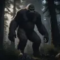 Bigfoot, sasquatch, in a dark forest, 8k, Intricate Details, Full Body, Ray Tracing, Unreal Engine, Moody Lighting