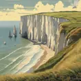 Create a captivating background, Cliffs of Dover in the background. vintage poster paint book cover style design, Highly Detailed, Poster by Greg Rutkowski