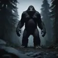 Bigfoot, sasquatch, in a dark forest, 8k, Intricate Details, Full Body, Ray Tracing, Unreal Engine, Moody Lighting