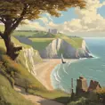 Create a captivating background, Cliffs of Dover in the background. vintage poster paint book cover style design, Highly Detailed, Poster by Greg Rutkowski