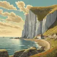 Create a captivating background, Cliffs of Dover in the background. vintage poster paint book cover style design, Highly Detailed, Poster by Greg Rutkowski