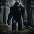 Bigfoot, sasquatch, in a dark forest, 8k, Intricate Details, Full Body, Ray Tracing, Unreal Engine, Moody Lighting