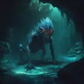 Scary creature in the dephts of a cave cenote, 8k, Highly Detailed, Iridescence, Concept Art, Fantasy, Dark