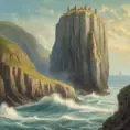 Create a captivating background, Cliffs of Dover in the background. vintage poster paint book cover style design, Highly Detailed, Poster, Fantasy by Stanley Artgerm Lau