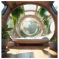 Futuristic sleeping relax pod, transparent orb, plants, natural daytime lighting, natural wooden environment, flat design, product-view, 8k, Futuristic, Sci-Fi, Natural Light by Stefan Kostic