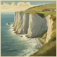 Create a captivating background, Cliffs of Dover in the background. vintage poster paint book cover style design, Highly Detailed, Poster by Stefan Kostic