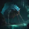 Scary creature in the dephts of a cave cenote, 8k, Highly Detailed, Iridescence, Concept Art, Fantasy, Dark