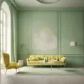 Muted tones of pastel green and yellow interior design, evoking a sense of calmness, endless muse, Minimalism, Digital Art, 3D art, Elegant by Stefan Kostic