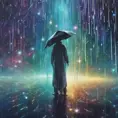 Abstract magical rain, universe, stars, Iridescence, Volumetric Lighting by Stanley Artgerm Lau