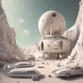 Beautiful award winning 1950s simple flat 3D art of a moon base, pale colors, perfect focus, neutral white background, Epic, Retro-Futurism, Wide-angle lens, Maximalism by Stefan Kostic