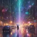 Abstract magical rain, universe, stars, Iridescence, Volumetric Lighting by Stanley Artgerm Lau