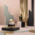 Muted tones of pastel black and gold, evoking a sense of calmness, endless muse, Minimalism, Digital Art, 3D art, Elegant