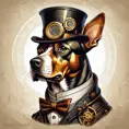 Steampunk portrait of a dog, clean vector, colorful illustration, inspired by future technology, Highly Detailed, Vintage Illustration, Steampunk, Smooth, Vector Art, Colorful by Stanley Artgerm Lau