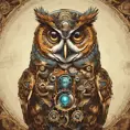 Steampunk portrait of an owl, clean vector, colorful illustration, inspired by future technology, Highly Detailed, Vintage Illustration, Steampunk, Smooth, Vector Art, Colorful